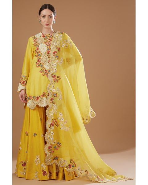 Yellow Tulle & Satin Organza Sharara Set Design by Radhika & Raghav at  Pernia's Pop Up Shop 2024
